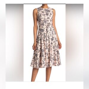 Tommy Hilfiger sz 2 cotton midi dress light pink blue Toile de Jouy floral